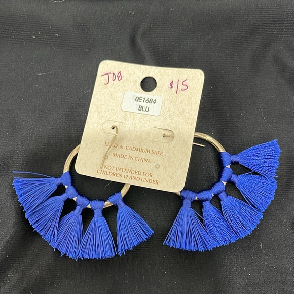 Hoop Tassel Earrings - Cobalt - Picture 5 of 5
